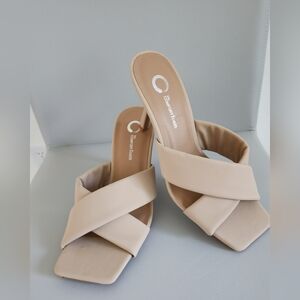 Journee Tru Comfort Womens Open Toe Mid Stiletto Oppal Sandals Tan Sz 8 NEW